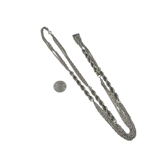 Multi Strand Boho Necklace Silver Tone Chain 44 inches - Picture 4 of 7